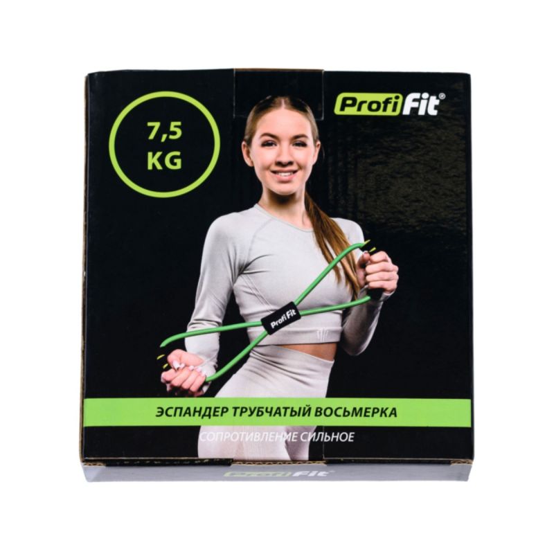 Эспандер трубчатый восьмерка, зеленый, сопротивление сильное 7,5 кг PROFI-FIT РАСПРОДАЖА