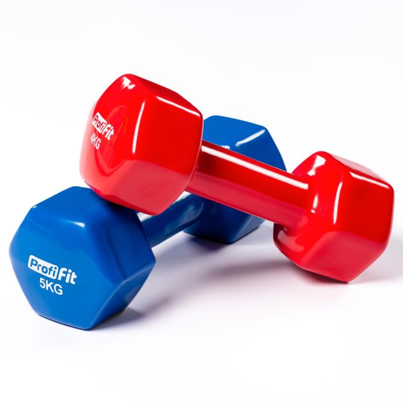 Гантель в виниловой оболочке, шестигранник PROFI-FIT 5 кг, синяя