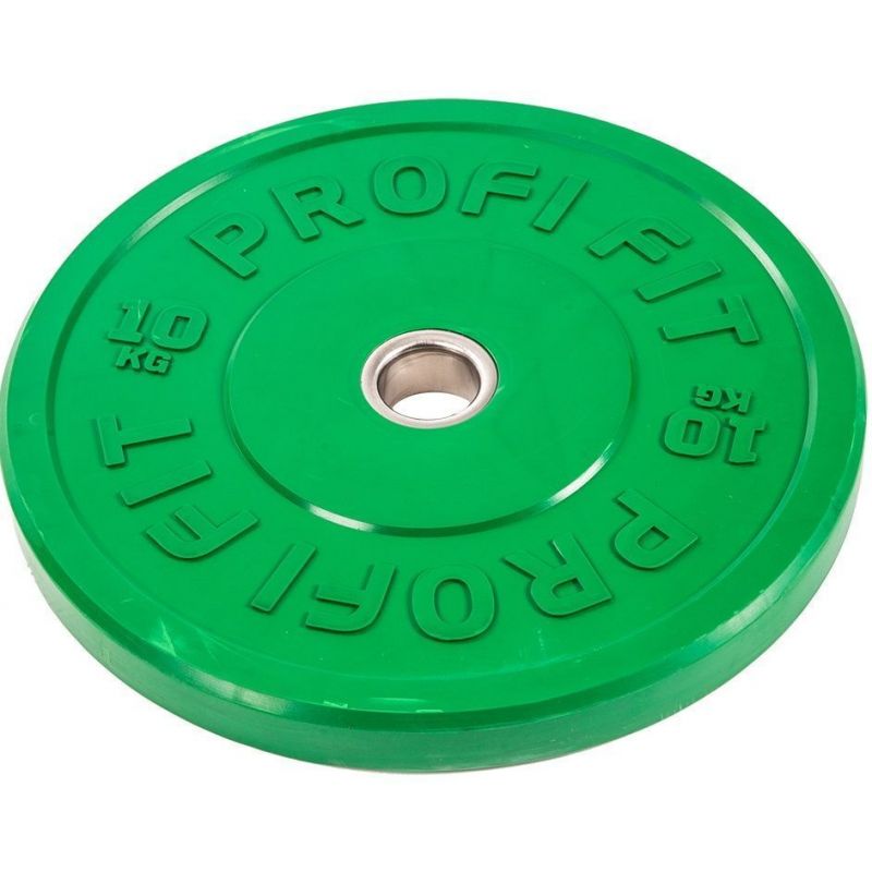 Диск для штанги каучуковый, зеленый, PROFI-FIT D-51, 10 кг
