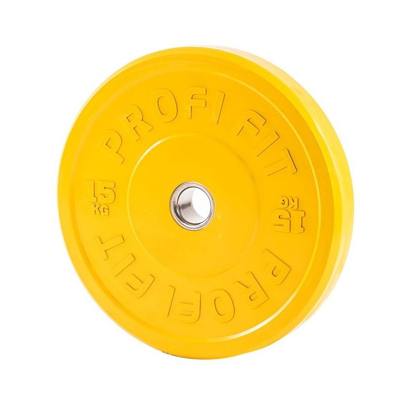 Диск для штанги каучуковый, желтый, PROFI-FIT D-51, 15 кг