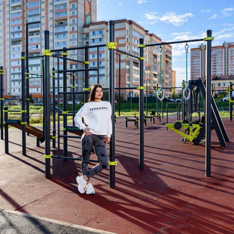 W261 Воркаут (3 турника, 2 скамьи для пресса, брусья, швед. стенка, кольца, канат) ZAVODSPORTA