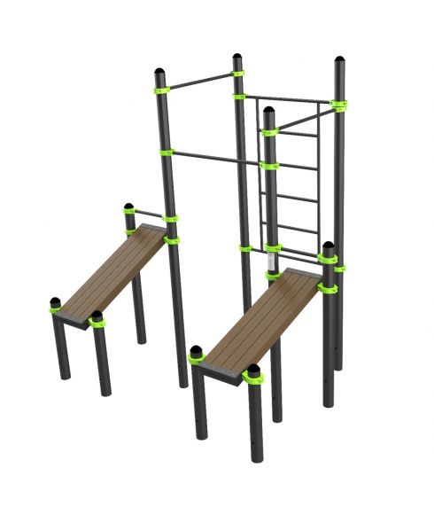 W321 Воркаут (3 турника, шведская стенка, 2 наклонные скамьи) ZAVODSPORTA